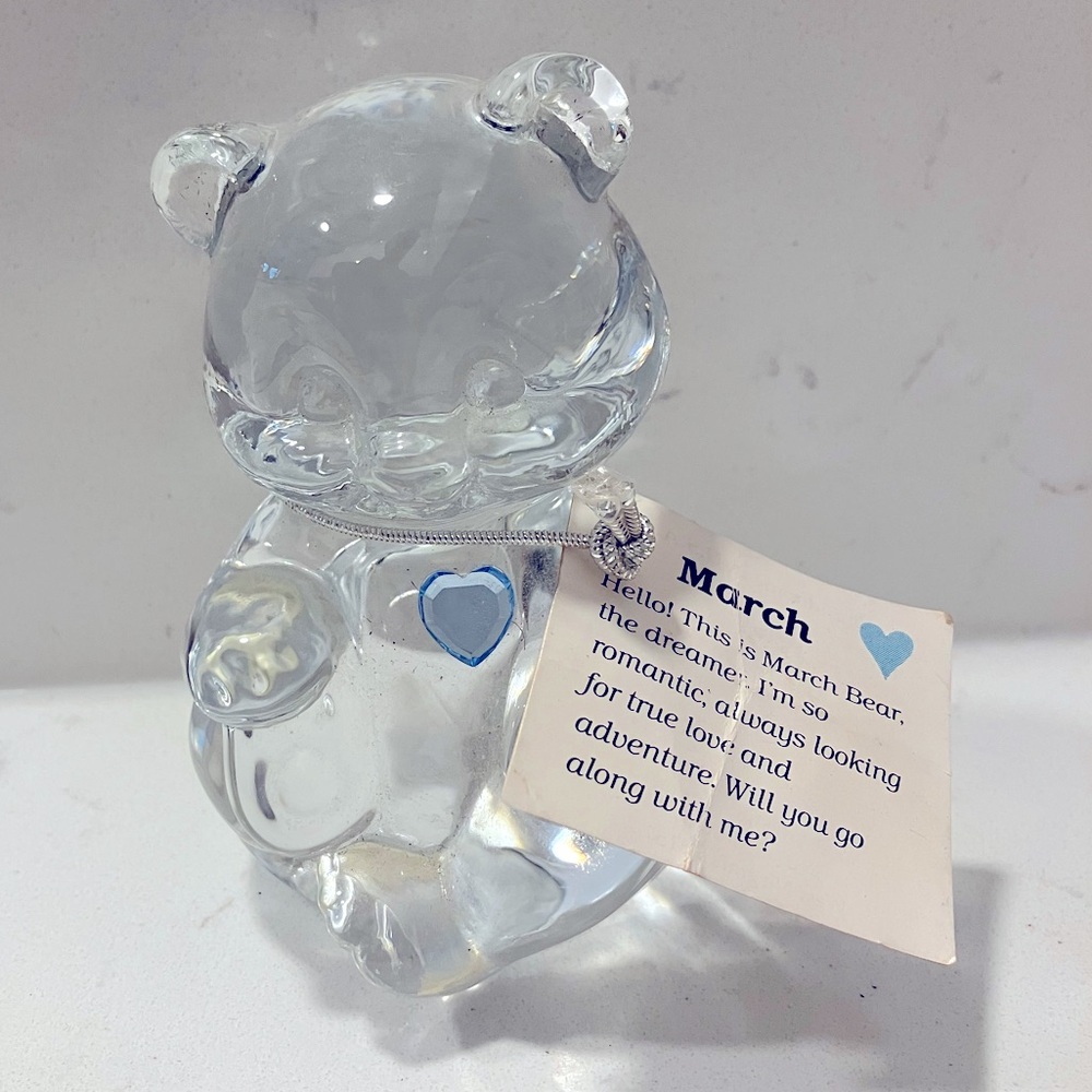 Fenton Vintage Crystal Glass March Bear Figure Light Blue Birthstone Collectible